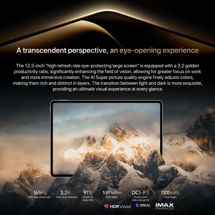 Honor MagicPad3 Pro 13.3インチ WiFiタブレットPC、12GB+512GB MagicOS 10.0 Qualcomm Snapdragon 8 Lite Gen5 オクタコア、12GB+512GB