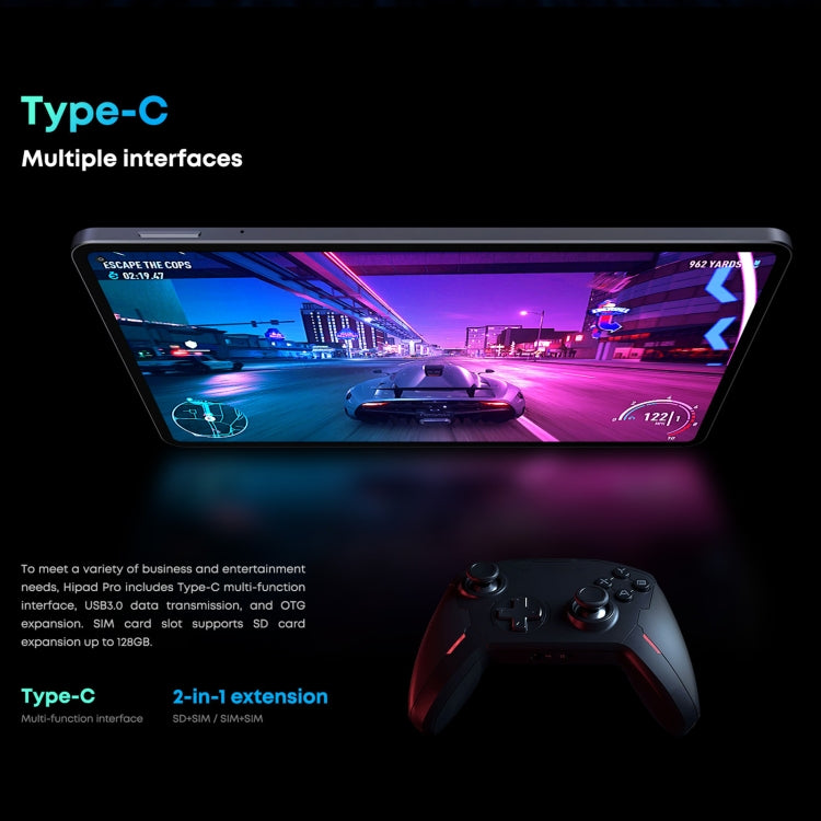 キーボードなし、Android 11、Qualcomm Snapdragon 662 オクタコア 最大2.0GHz、デュアルSIM＆Bluetooth＆WiFi＆TFカード対応（ブラック＋ブルー）、HiPad Pro 8GB+128GB