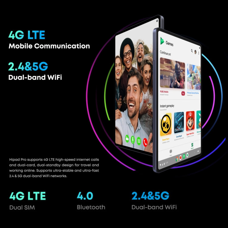 キーボードなし、Android 11、Qualcomm Snapdragon 662 オクタコア 最大2.0GHz、デュアルSIM＆Bluetooth＆WiFi＆TFカード対応（ブラック＋ブルー）、HiPad Pro 8GB+128GB