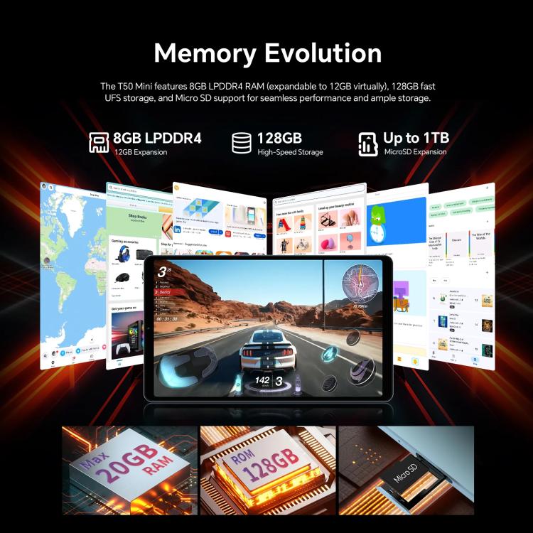 Teclast T50 Mini 4G LTE タブレットPC、8GB+128GB、8.7インチ Android 15 MediaTek Helio G99 オクタコア、デュアルSIM対応、T50 Mini
