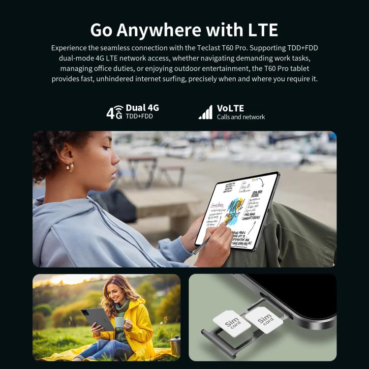 Teclast T60 Pro 4G LTE タブレットPC、8GB+128GB、12インチ Android 15 MediaTek Helio G99 オクタコア、デュアルSIM対応、T60 Pro