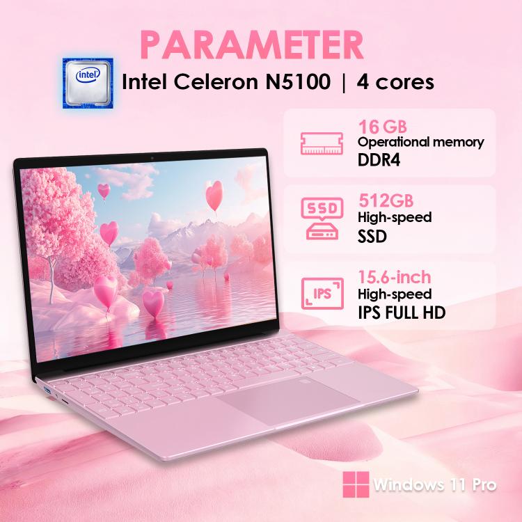 GXMO T152J 15.6インチ ノートパソコン、16GB+512GB、Windows 11 Pro Intel Celeron N5100 クアッドコア、指紋認証対応、EUプラグ、16GB+512GB、EUプラグ