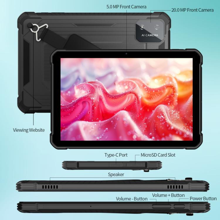 UNIWA UTAB R1040 IP67防水堅牢タブレットPC、8GB+128GB、10.1インチ Android 15 Mediatek MT8786 オクタコア、ネットワーク：4G、USプラグ、UTAB R1040