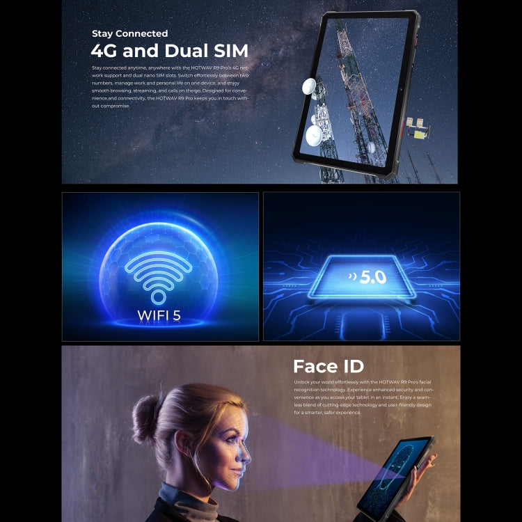 HOTWAV Tab R9 Pro IP68/IP69K ラギッドタブレット、6GB+256GB、11インチ Android 14 Unisoc T606 オクタコア 4Gネットワーク、グローバル版 Google Play対応、EUプラグ、Tab R9 Pro