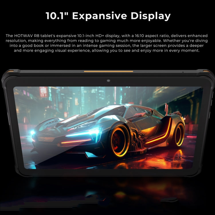 HOTWAV Tab R8 IP68/IP69K 耐衝撃タブレット、4GB+128GB、10.1インチ Android 14 Unisoc T606 オクタコア 4Gネットワーク、グローバル版 Google Play対応、EUプラグ、Tab R8