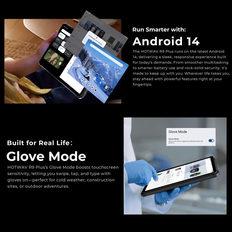 HOTWAV Tab R9 Plus IP68/IP69K 耐衝撃タブレット、8GB+512GB、11インチ Android 14 Unisoc T7280 オクタコア 4Gネットワーク、グローバル版 Google Play対応、EUプラグ、Tab R9 Plus