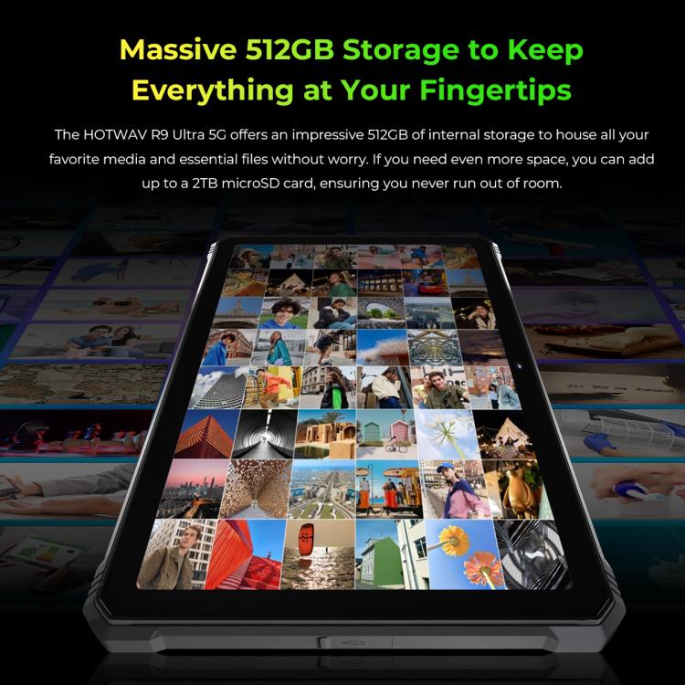 HOTWAV Tab R9 Ultra IP68/IP69K 耐衝撃タブレット、8GB+512GB、11インチ Android 15 Unisoc T8200 オクタコア 5Gネットワーク、グローバル版 Google Play対応、EUプラグ、Tab R9 Ultra