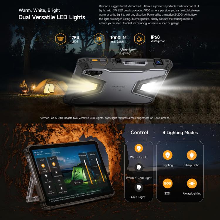 Ulefone Armor Pad 5 Ultra 耐衝撃タブレットPC、12GB+512GB、11インチ Android 15 MediaTek Dimensity 7400X オクタコア 5Gネットワーク、EUプラグ、Armor Pad 5 Ultra