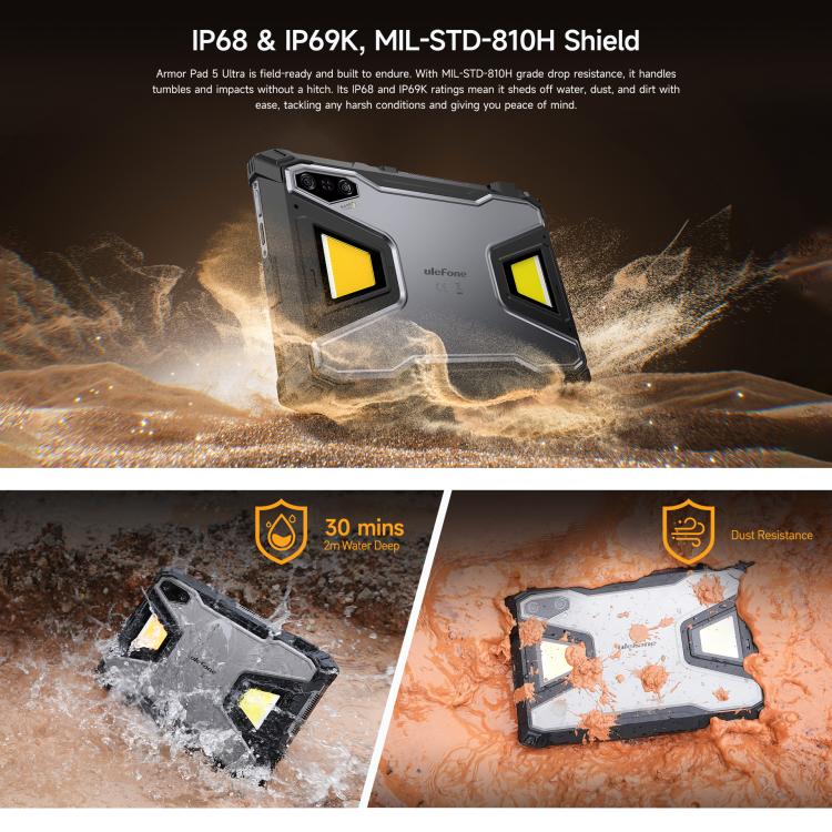 Ulefone Armor Pad 5 Ultra 耐衝撃タブレットPC、12GB+512GB、11インチ Android 15 MediaTek Dimensity 7400X オクタコア 5Gネットワーク、EUプラグ、Armor Pad 5 Ultra
