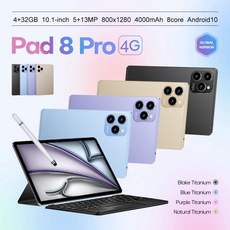 Pad 8 Pro 10.1インチ 4G LTE タブレットPCコンボセット、4GB+32GB、Android 10 MT6755 オクタコア、キーボード／マウス／レザーケース付き、USプラグ、USプラグ