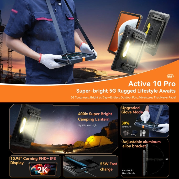 Blackview Active 8 Pro 5G ラギッドタブレット、12GB+256GB、10.95インチ Android 14 Dimensity 7300 オクタコア、グローバル版 Google Play対応、12GB+256GB