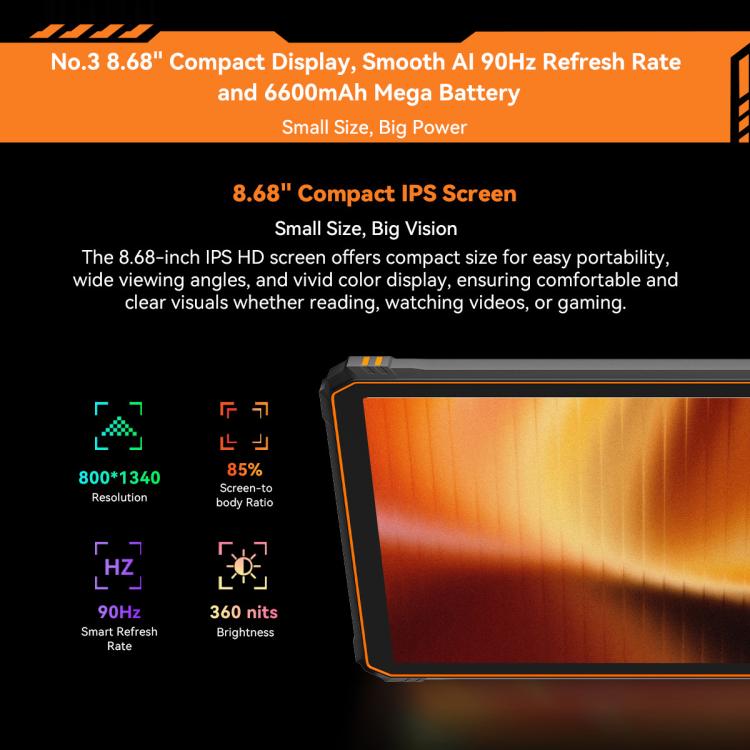 Blackview Active 5 4G 耐衝撃タブレット、8GB+128GB、8.68インチ Android 14 Unisoc UMS9230E T615 オクタコア、グローバル版 Google Play対応、Active 5