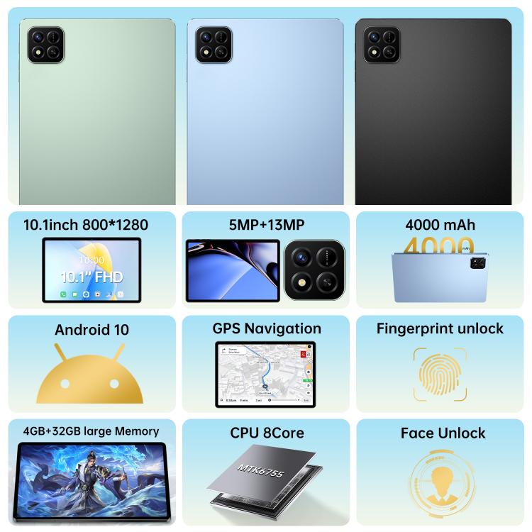 Pad 7 Pro 10.1インチ 4G LTE タブレットPC、4GB+32GB、Android 10 MTK6755 オクタコア、AUプラグ、AUプラグ