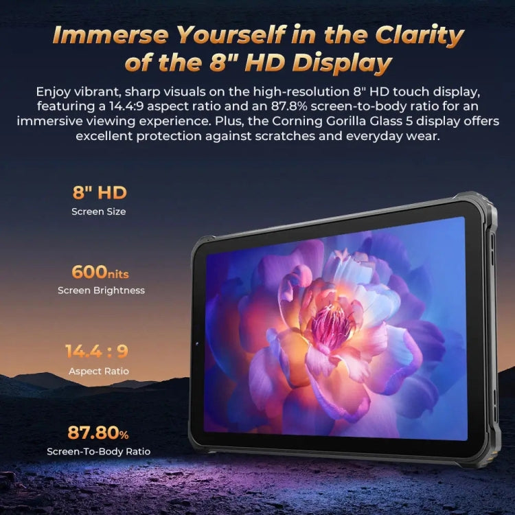 OUKITEL RT3 Pro 4G ネットワーク IP68/IP69K ラギッドタブレット、4GB+128GB、8.0インチ Android 14 MediaTek G81 オクタコア デュアルSIM対応、EUプラグ、RT3 Pro 4GB+128GB