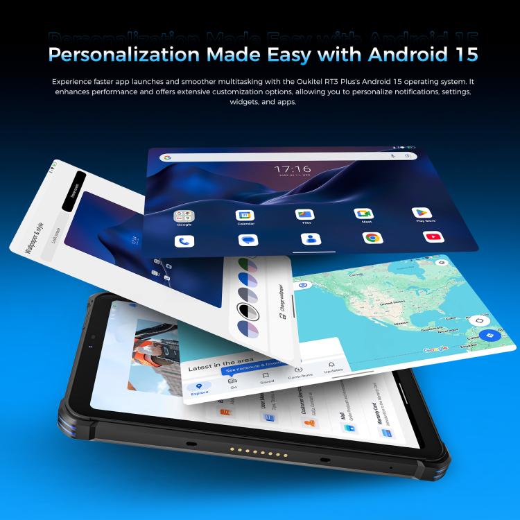 OUKITEL RT3 Plus 4Gネットワーク IP68/IP69K 耐衝撃タブレット、4GB+128GB、8.0インチ Android 15 MediaTek G81 オクタコア デュアルSIM対応、EUプラグ、RT3 Plus 4GB+128GB