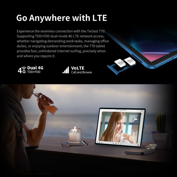 Teclast T70 4G LTE タブレットPC、8GB+256GB、14インチ Android 14 MediaTek Helio G99 オクタコア、デュアルSIM対応、T70