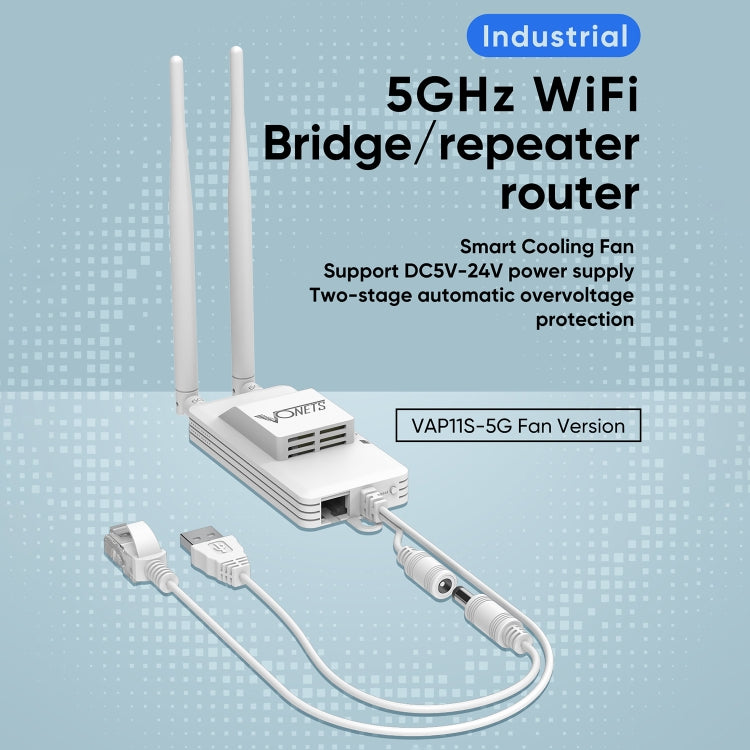 VONETS VAP11S-5G ミニワイヤレスブリッジ 900Mbps WiFiリピーター 2アンテナ＆ファン付き