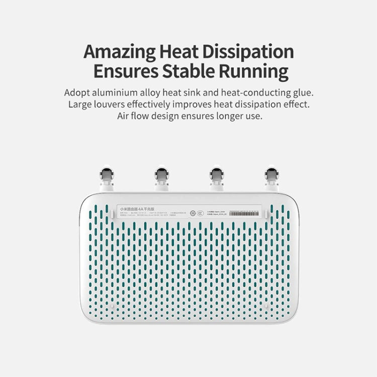 オリジナル Xiaomi WiFiルーター 4A スマートAPPコントロール AC1200 1167Mbps 128MB 2.4GHz & 5GHz デュアルコアCPU ギガビットイーサネットポート ワイヤレスルーターリピーター 4アンテナ付き、Web & Android & iOS対応、USプラグ、4A（デュアルコアCPU）