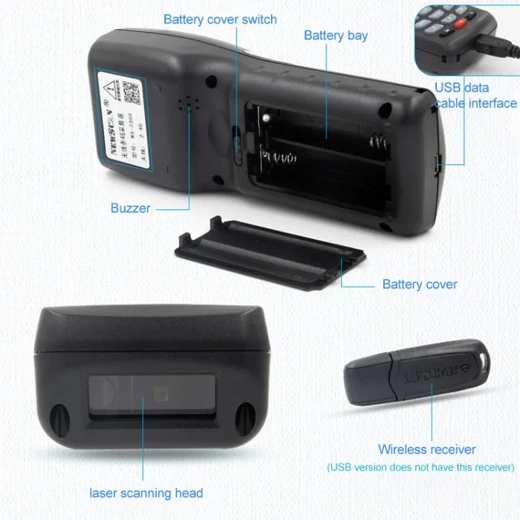 NEWSCAN NS3309 One-dimensional Laser USB + Wireless Barcode Scanner Collector, NS3309L