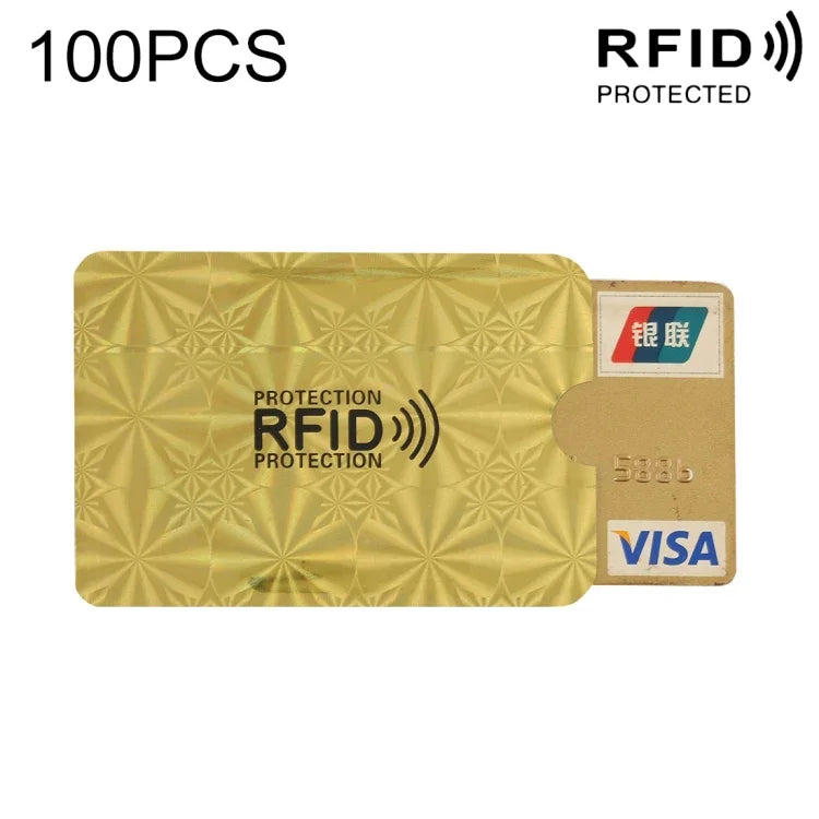 100枚入りアルミホイルRFIDブロッキングクレジットカードID銀行カードケースカードホルダーカバー サイズ: 9 x 6.3cm
