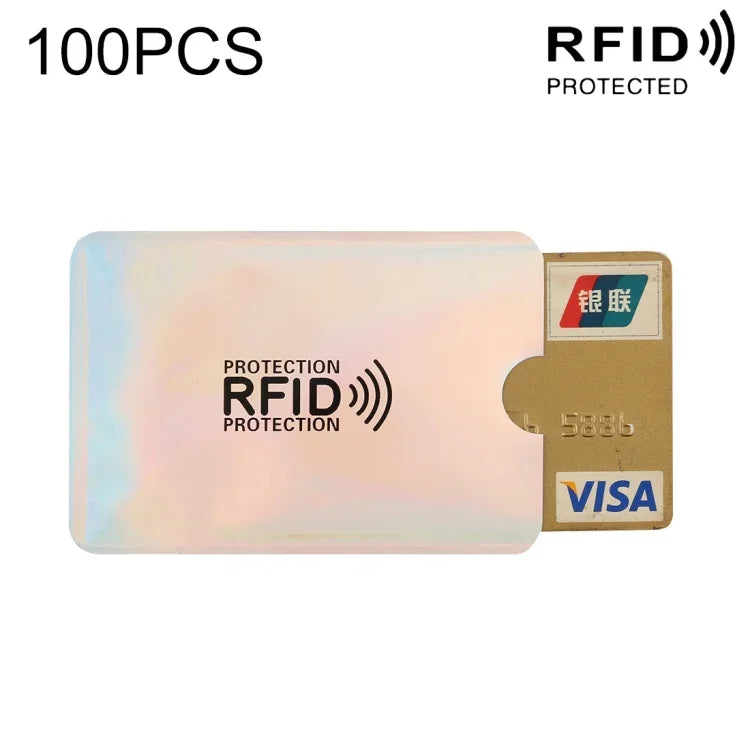100枚入りアルミホイルRFIDブロッキングクレジットカードID銀行カードケースカードホルダーカバー サイズ: 9 x 6.3cm