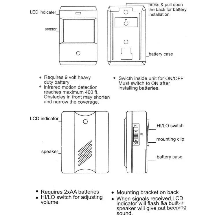 F622 - 108 Electro Guard Watch IR Remote Detection System / Wireless Doorbell - Trustpick
