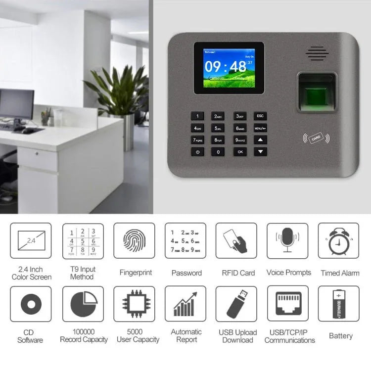 Realand AL325D Fingerprint Time Attendance with 2.4 inch Color Screen & ID Card Function & WiFi & Battery - Trustpick