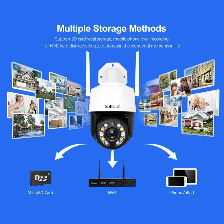 SriHome SH041 5.0MP 20X Optical Zoom 2.4G/5G WiFi Waterproof AI Auto Tracking H.265 Video Surveillance - Trustpick