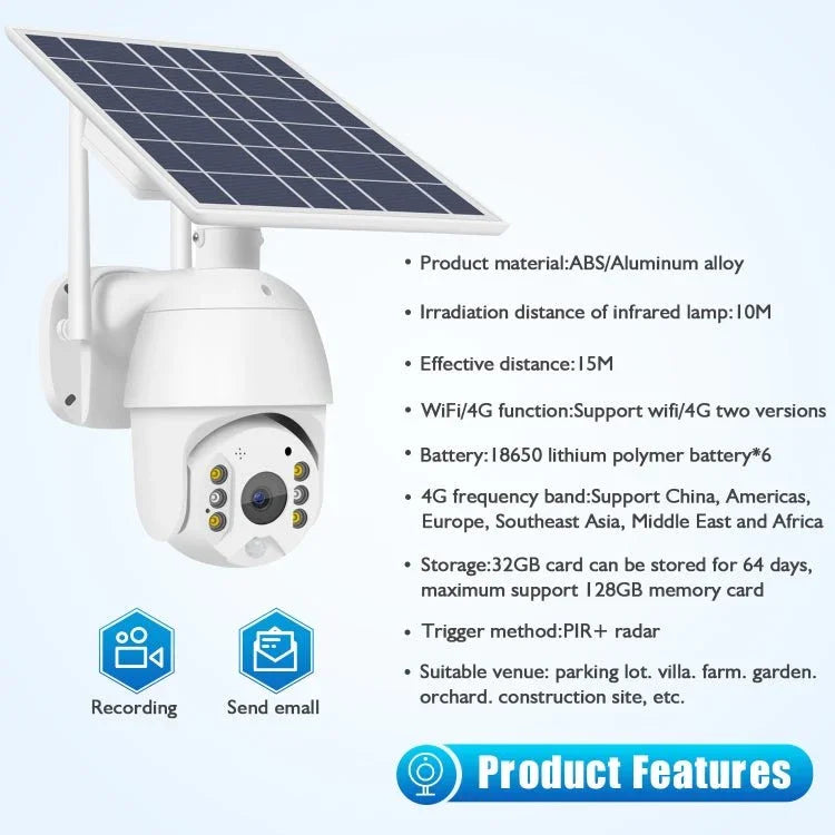 T16 1080P Full HD 4G (EU Version) Network Monitoring Solar Powered Camera, Support PIR + Radar Alarm, Night Vision, Two Way Audio, TF Card - Trustpick