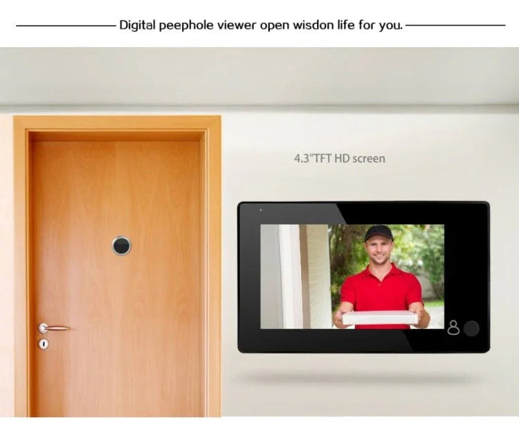 YB - 43CH 4.3 inch Screen 1.0MP Security Camera Door Peephole with One - key to Watch Function - Trustpick